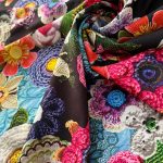 Крепдешин - цветы на чёрном