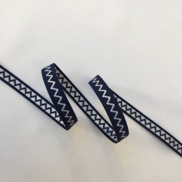 Тесьма жаккард-теино-синяя с белым зигзагом