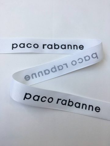 Тесьма репсовая-логотип paco rabanne. Ширина 25 мм.