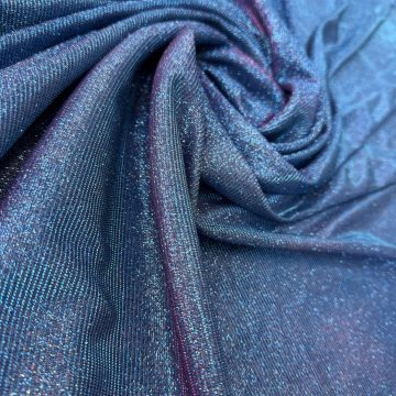 Трикотаж с люрексом и глиттером хамелеон -голубой/малиновый