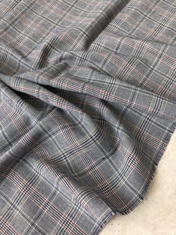 Лён костюмный – серо-синий в клетку