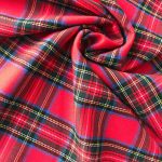 Костюмная клетка с вискозой - красно-зелёная