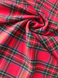 Костюмная клетка с вискозой - красно-зелёная