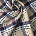 Костюмная клетка с вискозой – бежево-синяя