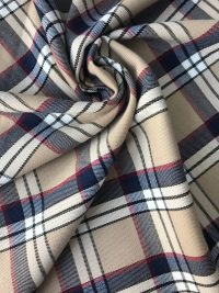 Костюмная клетка с вискозой – бежево-синяя