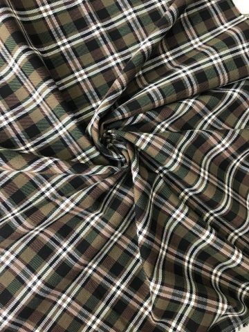 Костюмная клетка с вискозой – коричнево-зелёная