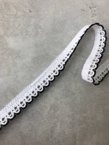 Кружево хлопковое - белое с чёрным 12 мм